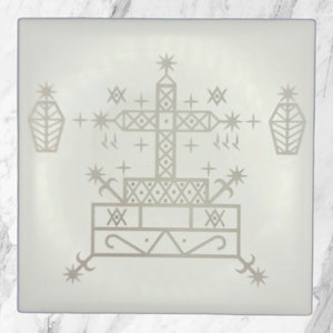 Baron Samedi  Altar Decoration | White Ceramic Baron Samedi Tile | Wiccan Gifts | Occult Gifts | Candle Holder | Magick | Voodoo Veve