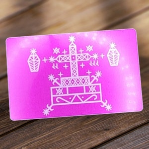 Tarjeta de metal Baron Samedi Veve: ¡Símbolo vudú portátil para rituales, energía mística, encanto hecho a mano!
