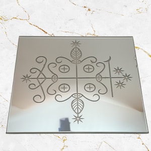 Azulejo de altar de vidro encantado Papa Legba Veve - divindade vodu, porteiro, espírito poderoso, talismã, orientação, proteção