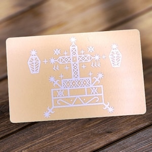 Tarjeta de metal Baron Samedi Veve: ¡Símbolo vudú portátil para rituales, energía mística, encanto hecho a mano!