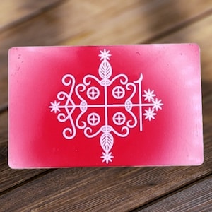 Papa Legba Veve Engraved Metal Card: Voodoo Mystique, Portable Spiritual Symbol, Handcrafted Charm!