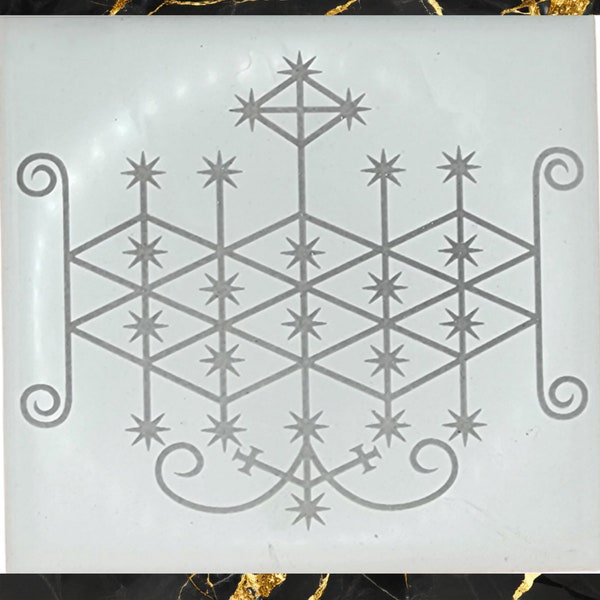 Handmade Ogoun Veve Altar Tile | Haitian Vodou Symbol | Strength, Courage, Protection