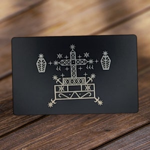 Tarjeta de metal Veve del Barón Samedi: ¡Símbolo vudú portátil para rituales, energía mística, amuleto hecho a mano!
