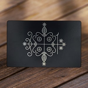 Papa Legba Veve gegraveerde metalen kaart: Voodoo Mystique, draagbaar spiritueel symbool, handgemaakte charme!