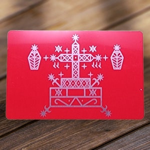 Tarjeta de metal Baron Samedi Veve: ¡Símbolo vudú portátil para rituales, energía mística, encanto hecho a mano!