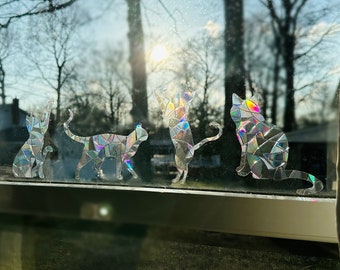 Cat Sun Catcher Window Cling, Suncatcher Pack, Animal Window Cling, Window Sun Catcher, Gift For Cat Lovers, Gift for Her, Rainbow Cling