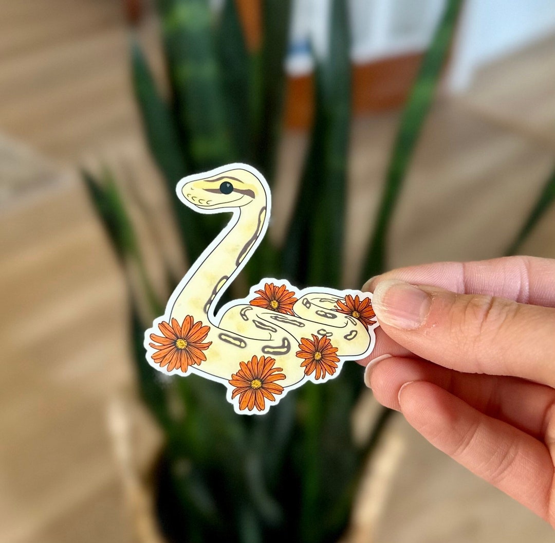 Ball Python Vinyl Sticker, Cute Snake With Flowers Laptop Stickers ...