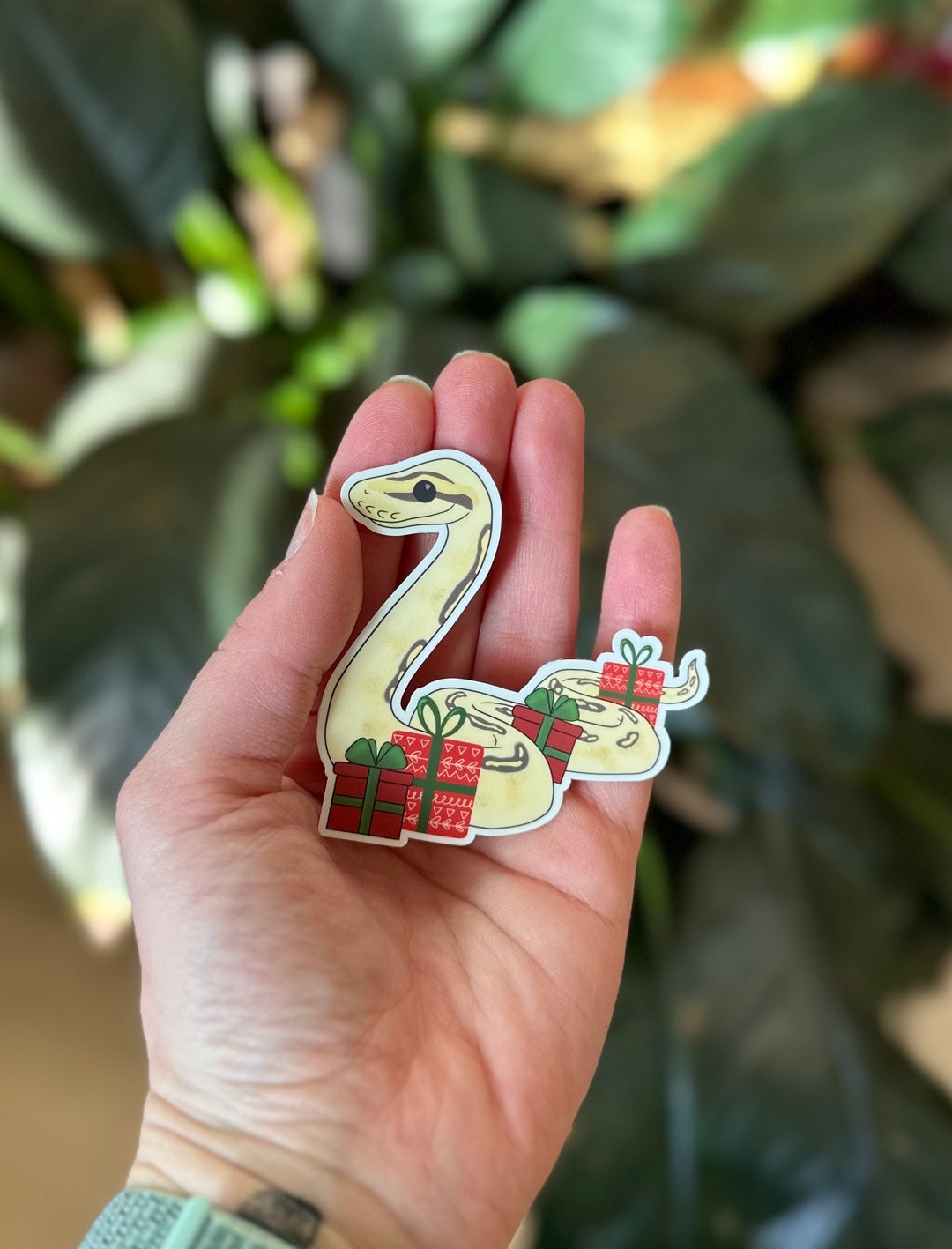 Christmas Ball Python Vinyl Sticker, Cute Snake With Christmas Presents ...