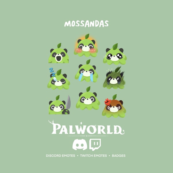 PALWORLD MOSSANDA EMOTES for Discord, Twitch, Streaming, YouTube (Cute Chibi Mossanda Emoji / Emote, Badges pack)