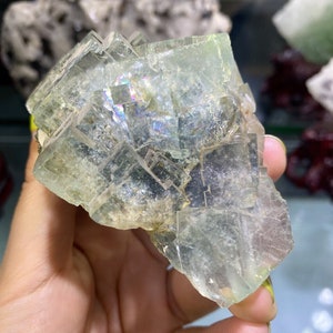 Magnifique cristal de fluorite vert clair YaoGangXian du Hunan, Chine, spécimens de cristal de fluorite rares avec arc-en-ciel, pièce de collection, 286 g