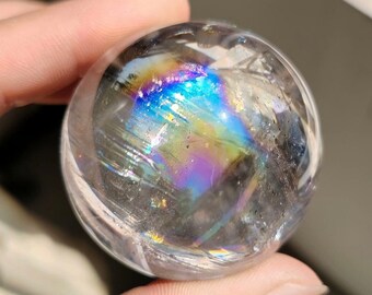 Beautiful 47.6mm Rainbw Clear Quartz Sphere, Natural Water Clear Rainbow Crystal Sphere, Circle Rainbow Shape Orb, 150g