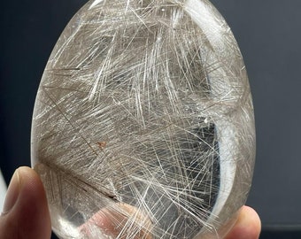 Silver Rutilated Quartz Clear Quartz Egg, Silver Needle Crystal Decoration, Crystal Collection, 410g
