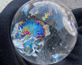 Beautiful 106mm Large Rainbw Clear Quartz Sphere, Water Clear Rainbow Crystal Sphere, Circle Rainbow Shape Orb, 1640g