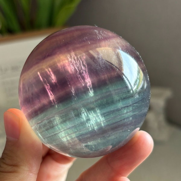 Beautiful 60mm Purple Green Fluorite Sphere, Fluorite Crystal Ball, Natural Quartz Crystal Sphere, Fluorite Crystal Gifts for Her