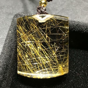 Schöne goldene Rutilquarz Halskette, Gold Rutilquarz Kristall, 22mm Edelstein Anhänger Halskette, Geschenk für Mann & Frau