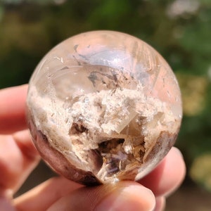 Beautiful 44.7mm White Garden Sphere with Calcite, Lodolite Crystal Sphere, Phantom Quartz Crystal, Crystal Sphere Collection, 110g