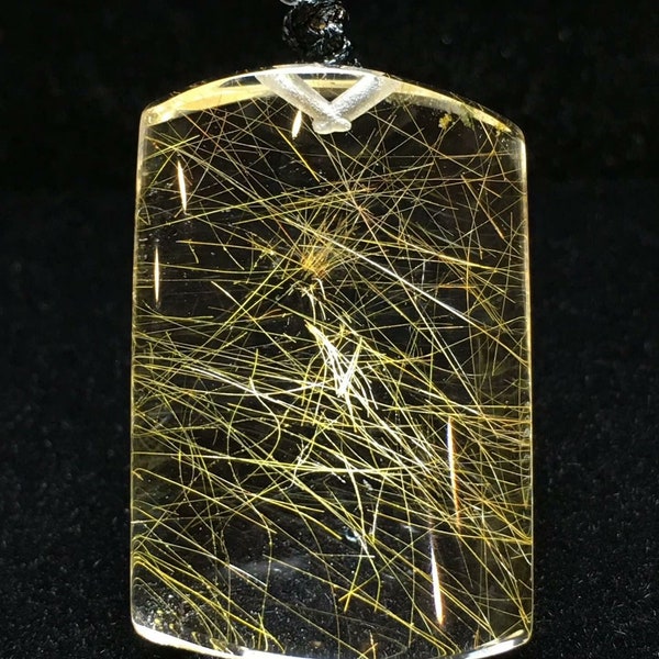 Beautiful Golden Rutilated Quartz Necklace, Gold Plated Rutile Quartz Crystal, 29mm Gemstone Pendant Necklace, Gift for Man & Women