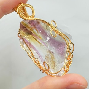 Beautilful Purple Yellow Andara Pendant for Spiritual Guidance, 18k Wire Wrapped Andara Shaman Stone Pendant, Metaphysical Jewelry, 38g