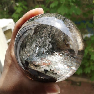 Rare Find 88mm All Season Garden Quartz Sphere, Large Lodolithe Quartz Ball, Thousand Layer Lodalite Crystal Ball, 965g