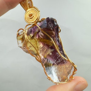 Beautilful Rainbow Purple Yellow Andara Pendant for Spiritual Guidance, 18k Wire Wrapped Andara Shaman Stone, Metaphysical Jewelry, 31.5g