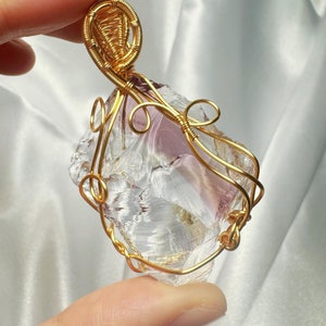 Beautilful Purple Yellow Andara Pendant for Spiritual Guidance, 18k Wire Wrapped Andara Shaman Stone Pendant, Metaphysical Jewelry, 29.4g