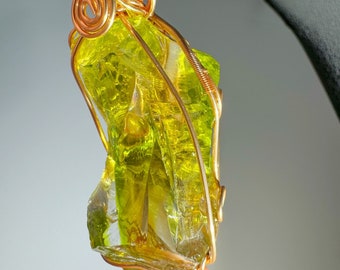 Green Yellow Andara Oracle Pendant for Spiritual Guidance, 18k Wire Wrapped Andara Shaman Pendant, Metaphysical Jewelry, 39.3g