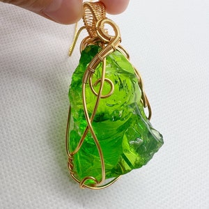 Beautilful Olive Green Andara Oracle Pendant for Spiritual Guidance, 18k Wire Wrapped Andara Shaman Pendant, Metaphysical Jewelry, 34.3g