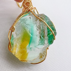 Beautilful Green Yellow Andara Oracle Pendant for Spiritual Guidance, 18k Wire Wrapped Andara Shaman Pendant, Metaphysical Jewelry, 61.5g