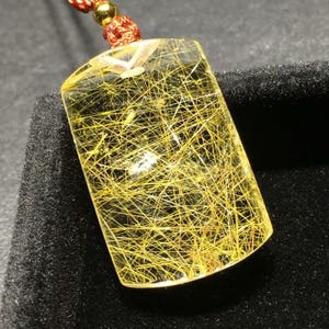 Schöne goldene Rutilquarz Halskette, Gold Rutilquarz Kristall, 25,2 mm Edelstein Anhänger Halskette, Geschenk für Mann & Frau