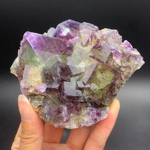 Beautiful Bi-color Phantom Fluorite Crystal from Inner Mongolia, Yindu Mine Cube Fluorite Mineral Specimen for Collectors, Chinese Mineral