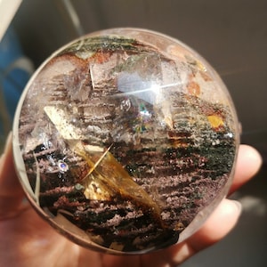 Rare Find 87mm Rainbow All Season Garden Quartz Sphere, Large Lodolithe Quartz Ball, Thousand Layer Lodalite Crystal Ball, 930g