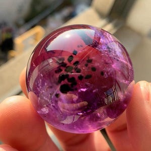 Rare Find 43mm Violet Purple Amethyst Sphere, Amethyst Ball with &#39;Sea Urchin&#39; Like Inclusion, Purple Amethyst Orb Sphere