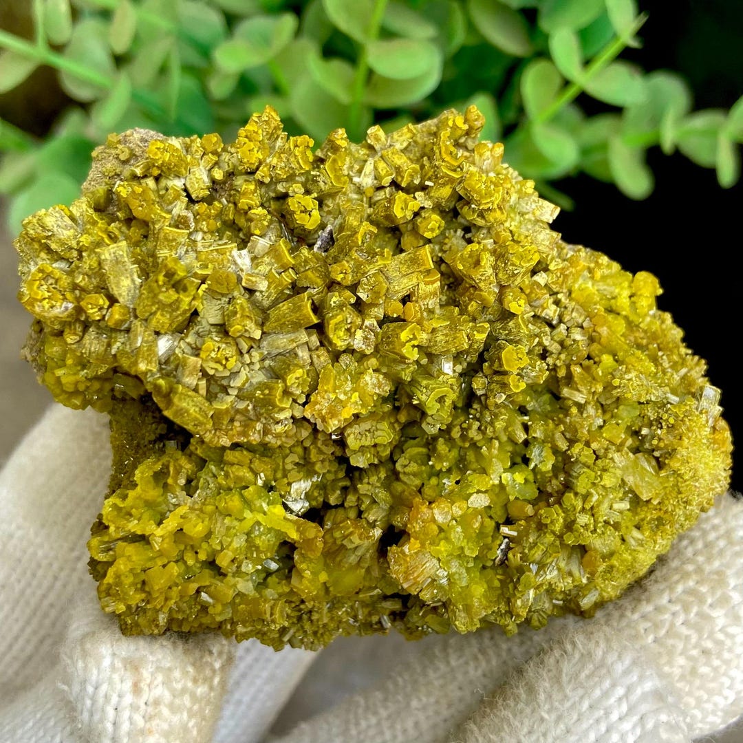 中国・広西産 パイロモルファイト（Pyromorphite）結晶標本｜鮮緑色 グリーンパイロモルファイト結晶、中国広西省産パイロモルファイト鉱物