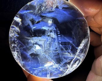 62mm Natural Blue Rutiles Crystal Shpere Ball, Clear Quartz Sphere from Brazil, Crystal Sphere, Blue Angel's Feathers, 326g
