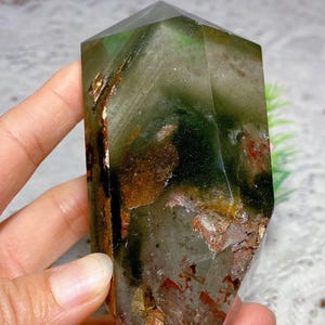 Beautiful All Seasons Phantom Quartz Obelisk, Green Garden Quartz Freeform, Ghost Quartz Crystal Point Freeform, Crystal Decoration, 319g