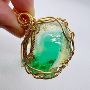 Beautilful Green Yellow Andara Oracle Pendant for Spiritual Guidance, 18k Wire Wrap Andara Shaman Pendant, Metaphysical Jewelry, 21.4g