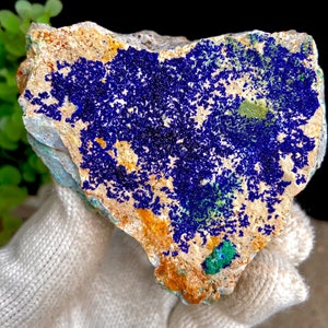 Natural Deep Blue Azurite, Raw Azurite Tyrolite Geode Mineral Specimen, Azurite Tyrolite Stone from Yunnan Province, China, 215g