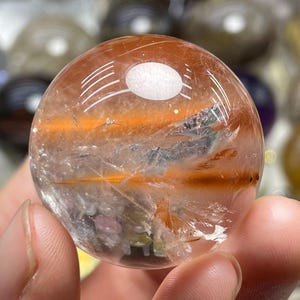 Beautiful 35mm Orange Rutilated Quartz Sphere, Amphibole Quartz Crystal Ball, Rabbit Hair Orange Needle Crystal Orb