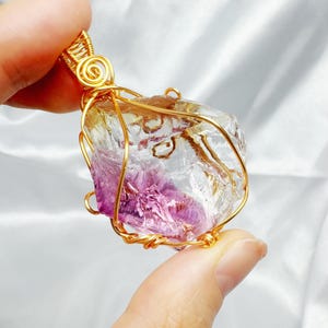 Beautilful Purple Yellow Andara Pendant for Spiritual Guidance, 18k Wire Wrapped Andara Shaman Stone Pendant, Metaphysical Jewelry, 27.9g