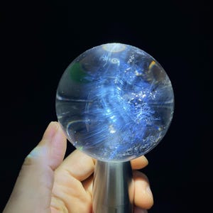 Beautiful 65mm Natural Blue Rutiles Crystal Shpere Ball, Clear Quartz Sphere from Brazil, Crystal Sphere, Blue Angel&#39;s Feathers, 379g