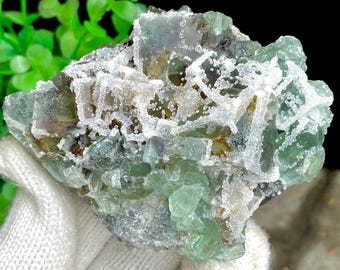 Sugar Fluorite, Green Fluorite from Fujian, China, Green Crystal Specimen, Fluorite Crystal Specimens, Collection Piece, 215g
