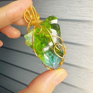 Beautilful Green Yellow Andara Oracle Pendant for Spiritual Guidance, 18k Wire Wrapped Andara Shaman Pendant, Metaphysical Jewelry, 23.8g