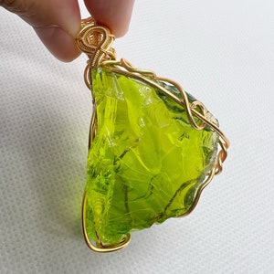 Beautilful Olive Green Andara Oracle Pendant for Spiritual Guidance, 18k Wire Wrapped Andara Shaman Pendant, Metaphysical Jewelry, 40g