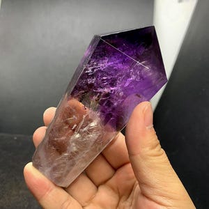 Beautiful Amethyst Point Tower Crystal Point, Purple Amethyst Wand with Wood Stand, Purple Crystal Grids Wand, 228g