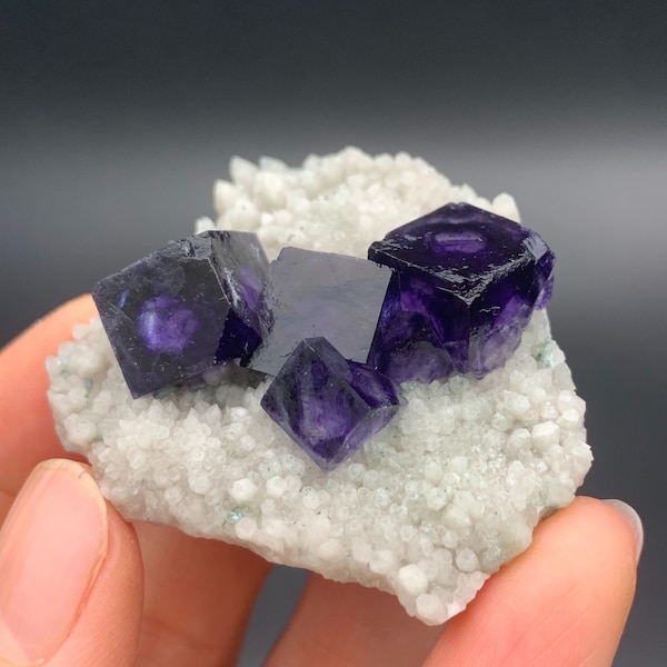 Beautiful Inner Mongolia Phantom Fluorite Crystal, Deep Purple Cube Fluorite Mineral Specimen for Collectors, Chinese Raw Mineral