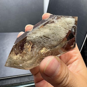 Beautiful Smoky Quartz Rutilated Quartz Tower, White Phantom Quartz Rutile Crystal Tower, Double Terminated Crystal Wand, 137g
