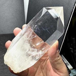Beautiful Clear Quartz Tower with Blue Rutiles, Blue Needle Clear Crystal Wand with Stand, Blue Angel&#39;s Feathers Quartz, 350g