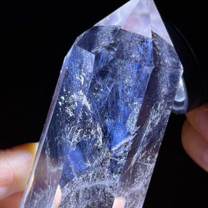 Beautiful Clear Quartz Tower with Blue Rutiles, Blue Needle Clear Crystal Wand, Blue Angel&#39;s Feathers Quartz, 169g