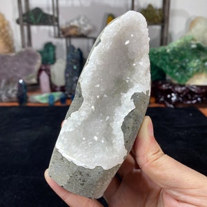 Beautiful Apophyllite Crystal Cave from India, Apophyllite and Calcite Minerals Combination, Minerals and Crystals for Collectors, 412g