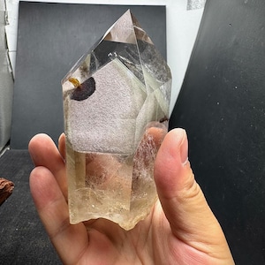 Beautiful Phantom Quartz Obelisk, White Garden Quartz Tower, White Lodolite Crystal Point Wand, Crystal Decoration, 440g
